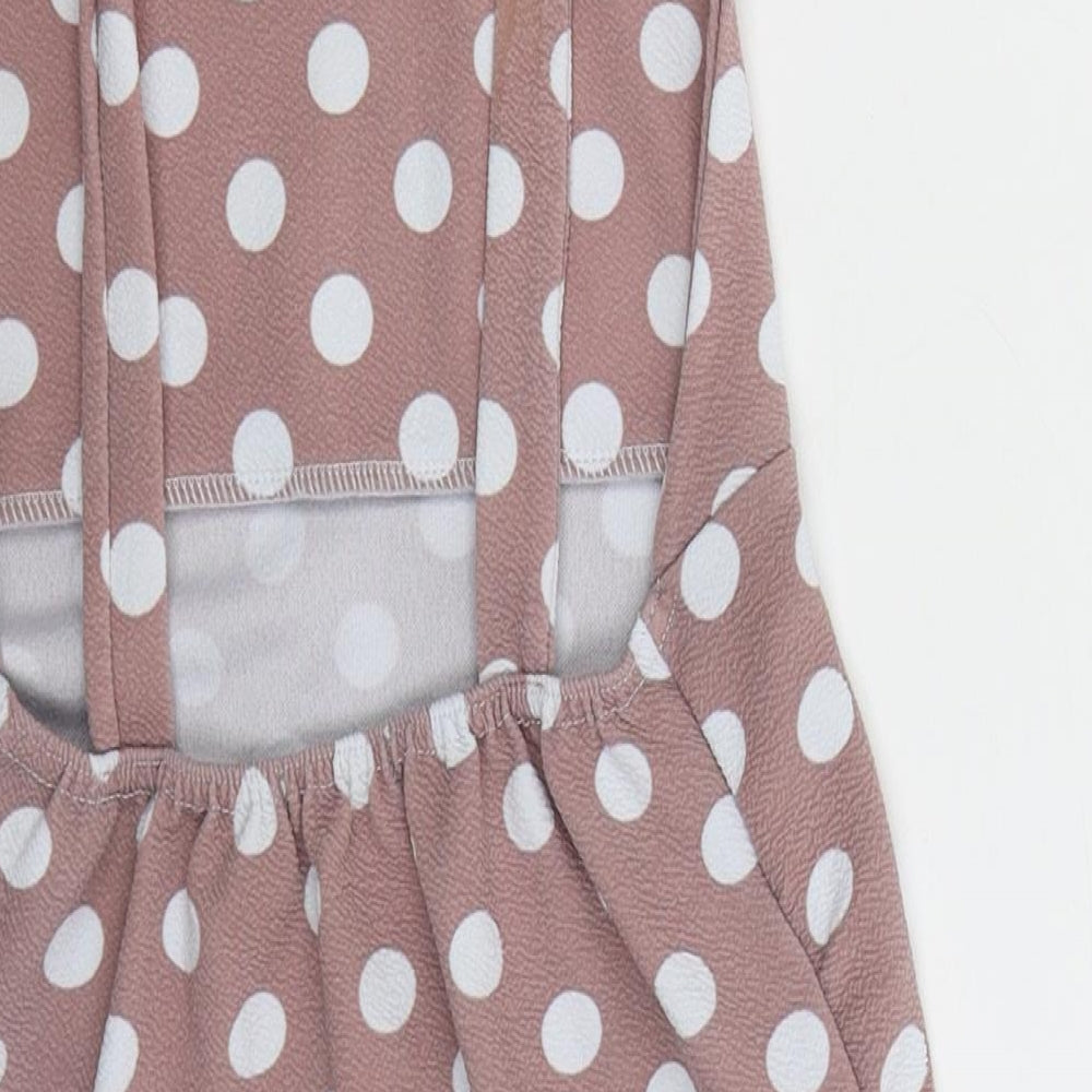 Boohoo Womens Pink Polka Dot Polyester Mini  Size 8  Square Neck Pullover