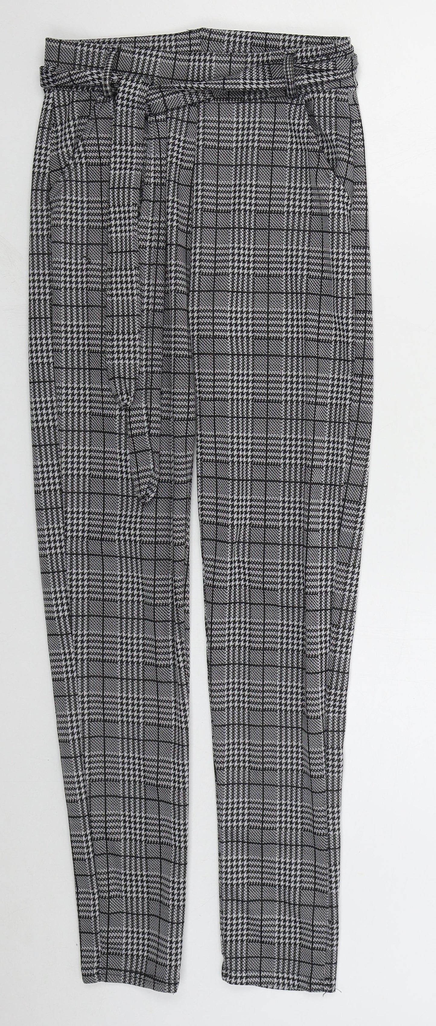 Preworn Womens Grey Houndstooth Polyester Trousers  Size S L26 in Regular