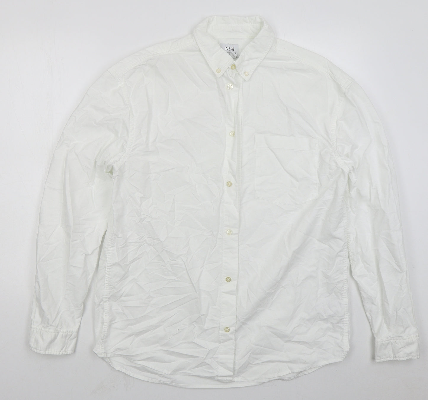 No 4 Mens White  Cotton  Dress Shirt Size M Collared Button