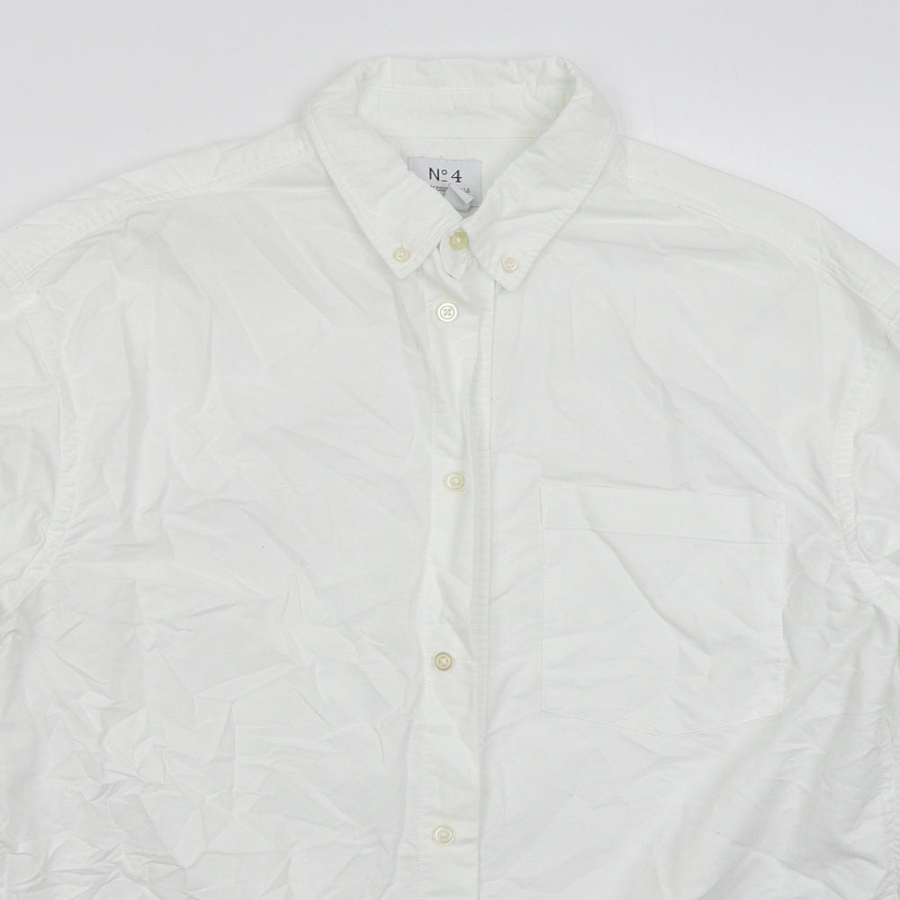 No 4 Mens White  Cotton  Dress Shirt Size M Collared Button