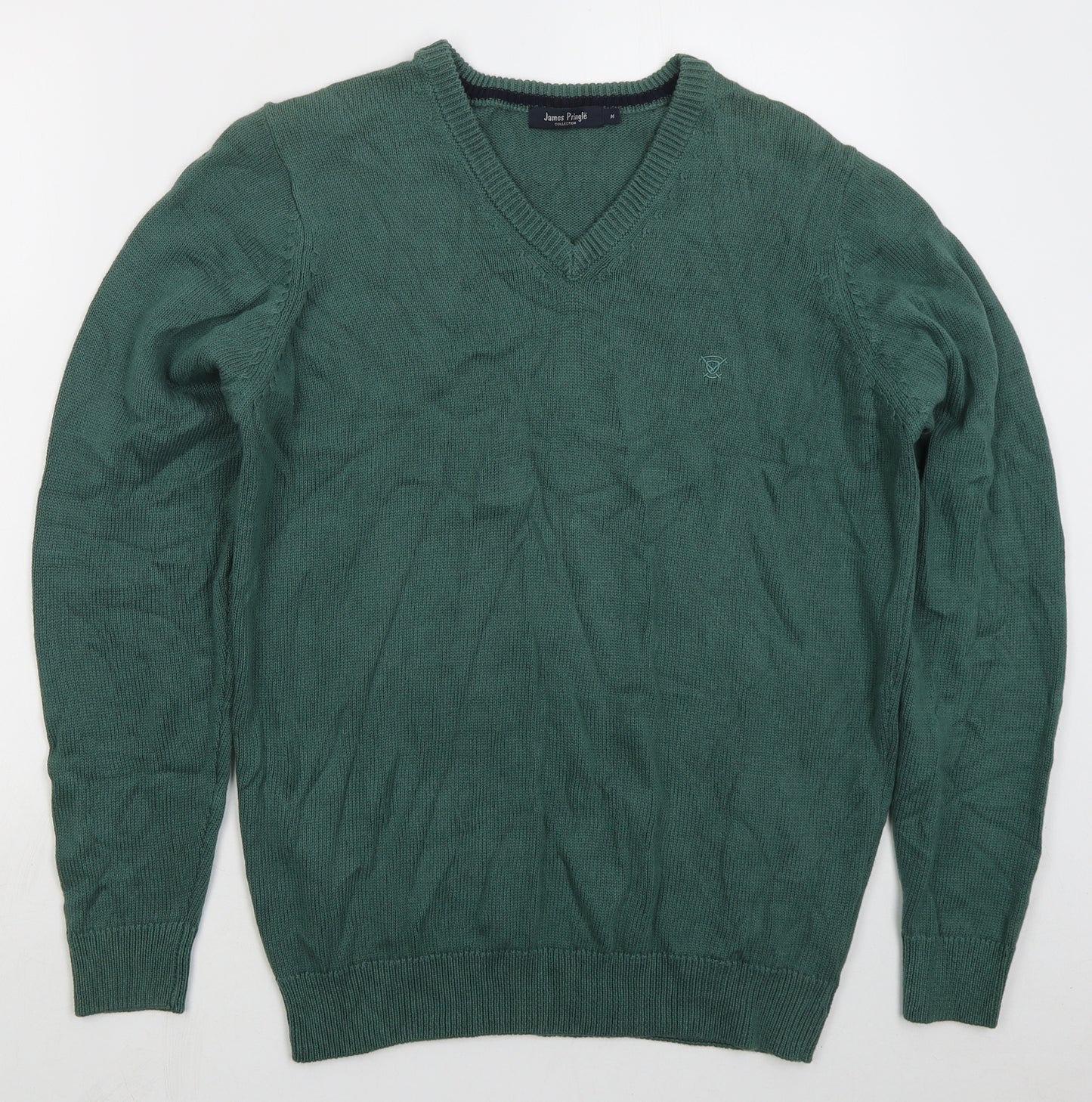 James Pringle Mens Green V-Neck  Cotton Pullover Jumper Size M