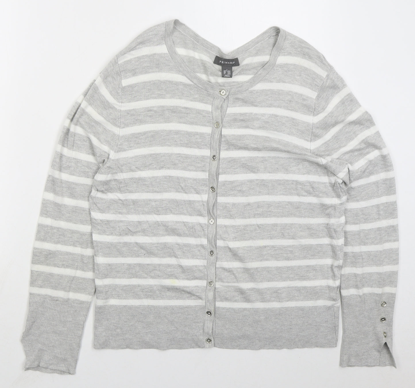 Primark Womens Grey Round Neck Striped Viscose Cardigan Jumper Size 14