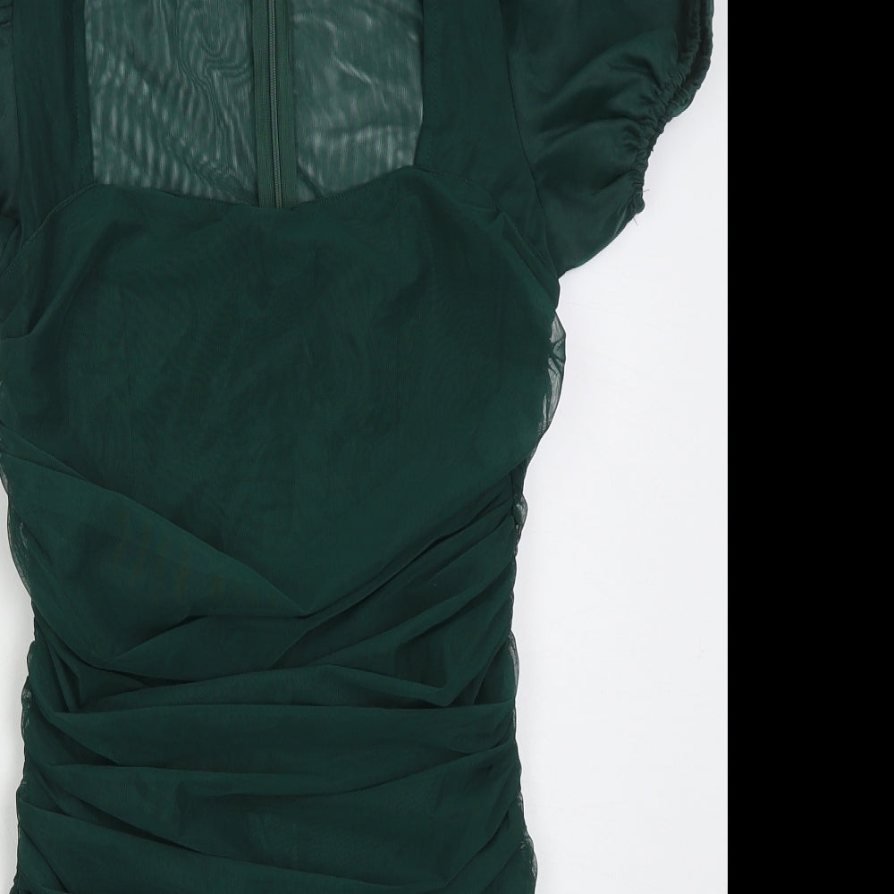 Missguided Womens Green  Polyester Bodycon  Size 10  Square Neck Zip
