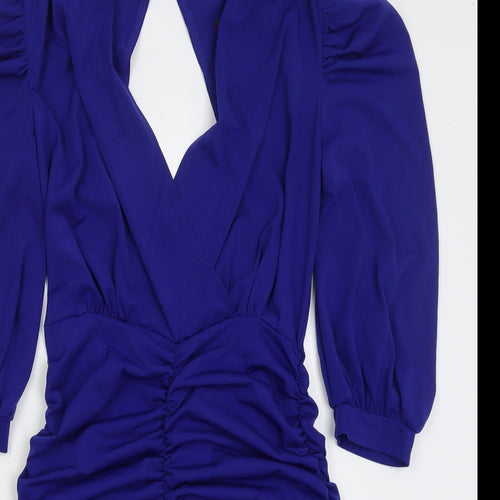 AX Paris Womens Blue  Polyester Bodycon  Size 10  V-Neck Zip