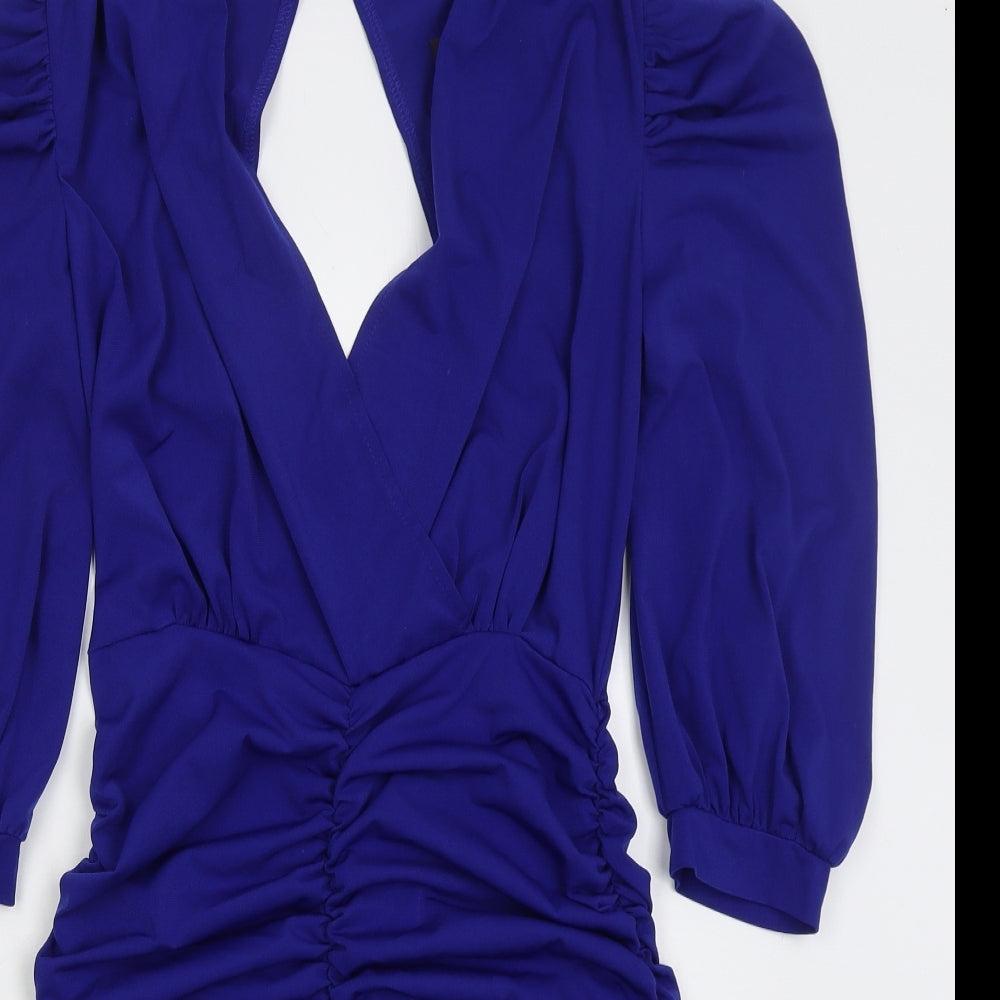 AX Paris Womens Blue  Polyester Bodycon  Size 10  V-Neck Zip