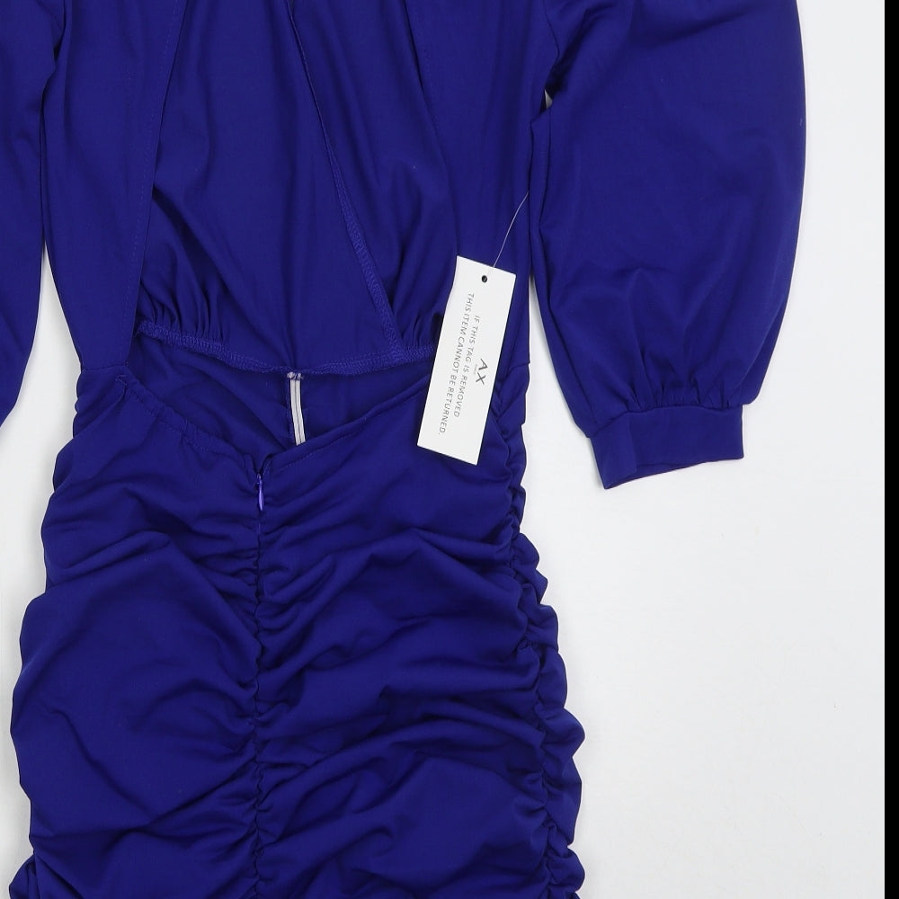 AX Paris Womens Blue  Polyester Bodycon  Size 10  V-Neck Zip
