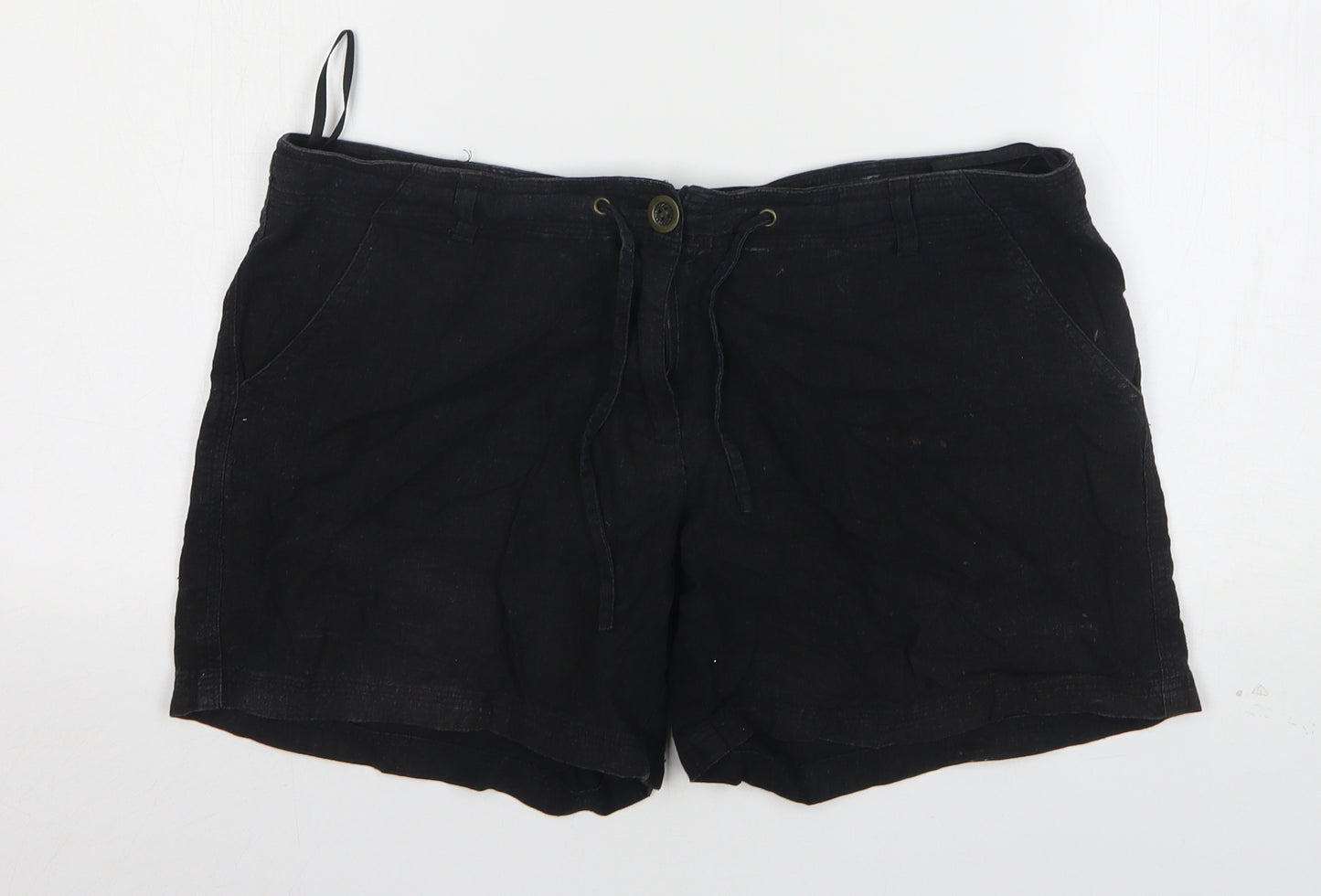 Denim & Co. Womens Black  Linen Hot Pants Shorts Size 12 L5 in Regular