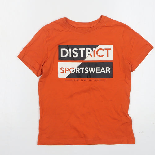 Primark Boys Orange  Cotton Basic T-Shirt Size 7-8 Years Round Neck