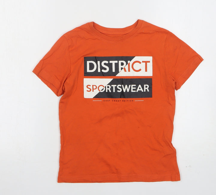 Primark Boys Orange  Cotton Basic T-Shirt Size 7-8 Years Round Neck