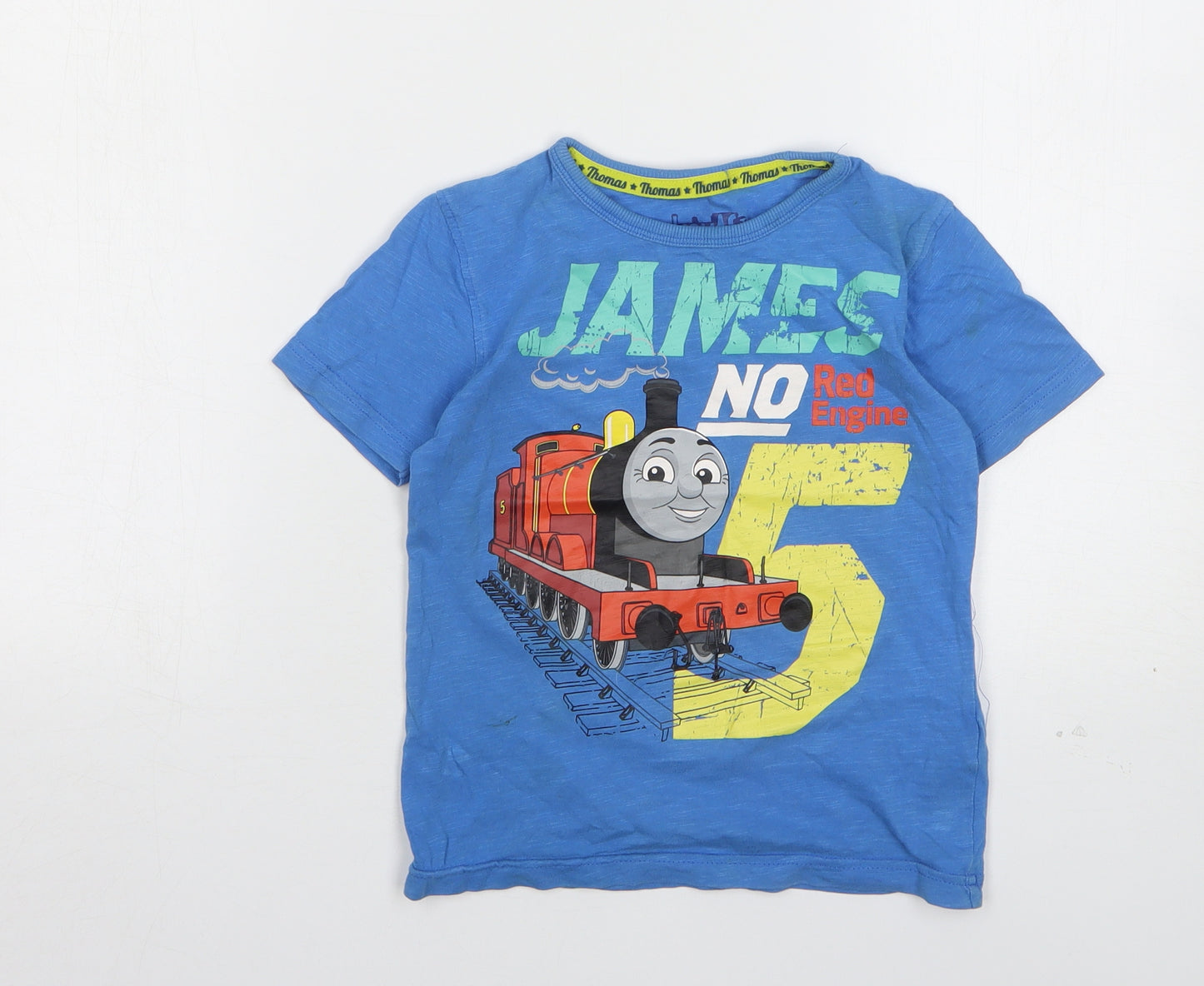 Marks and Spencer Boys Blue  Cotton Basic T-Shirt Size 3-4 Years Round Neck  - Thomas The Tank