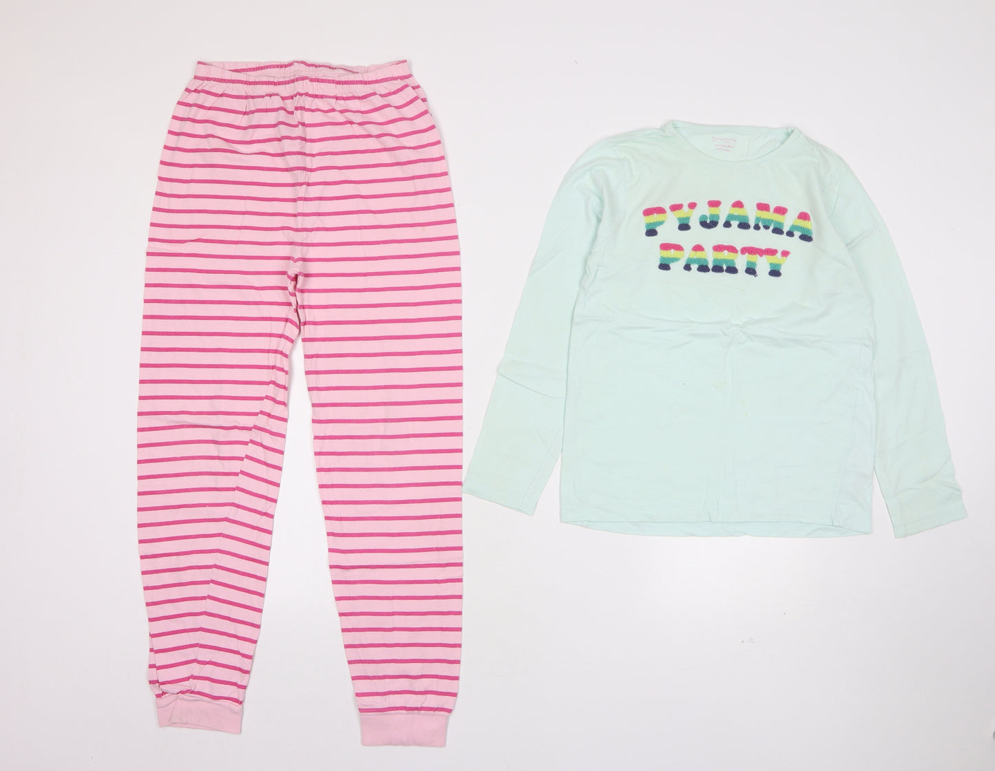Primark Girls Multicoloured Striped Cotton Top Pyjama Set Size 10-11 Years