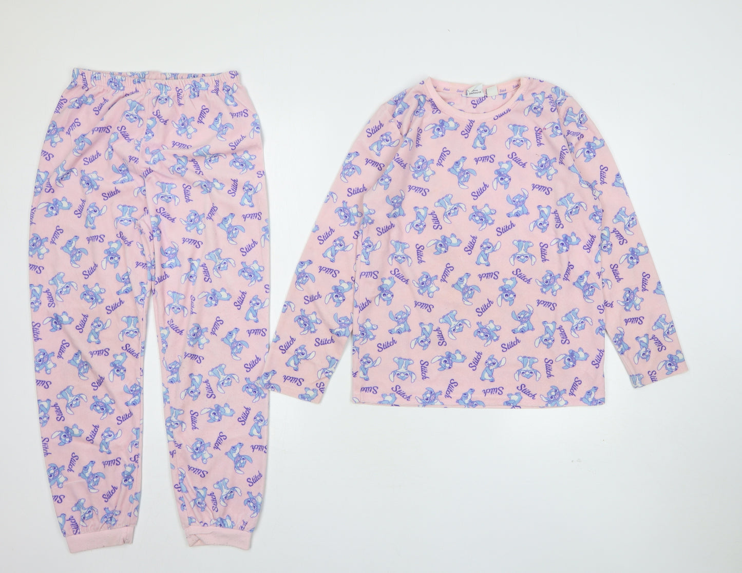 Primark Girls Pink Geometric Polyester Top Pyjama Set Size 11-12 Years   - Lilo & Stitch