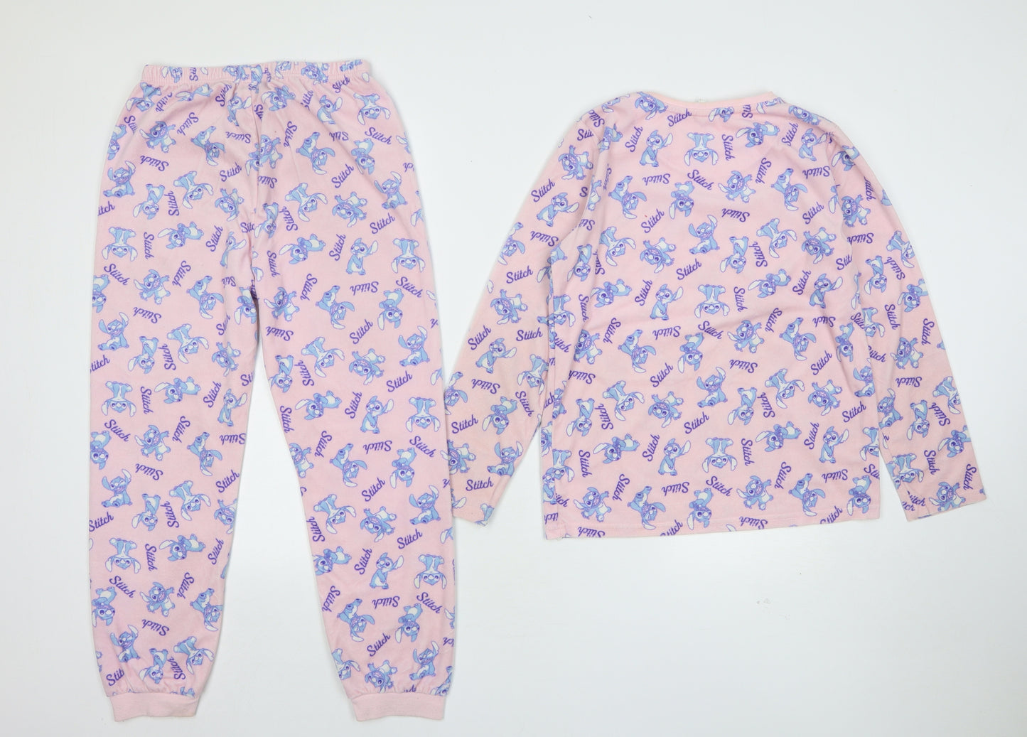 Primark Girls Pink Geometric Polyester Top Pyjama Set Size 11-12 Years   - Lilo & Stitch