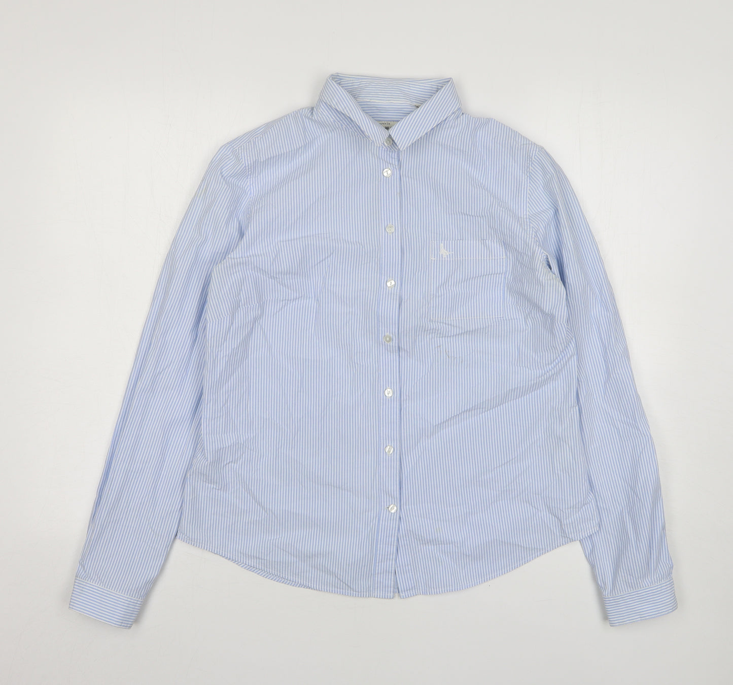 Jack Wills Womens Blue Striped Cotton Basic Button-Up Size 14 Collared