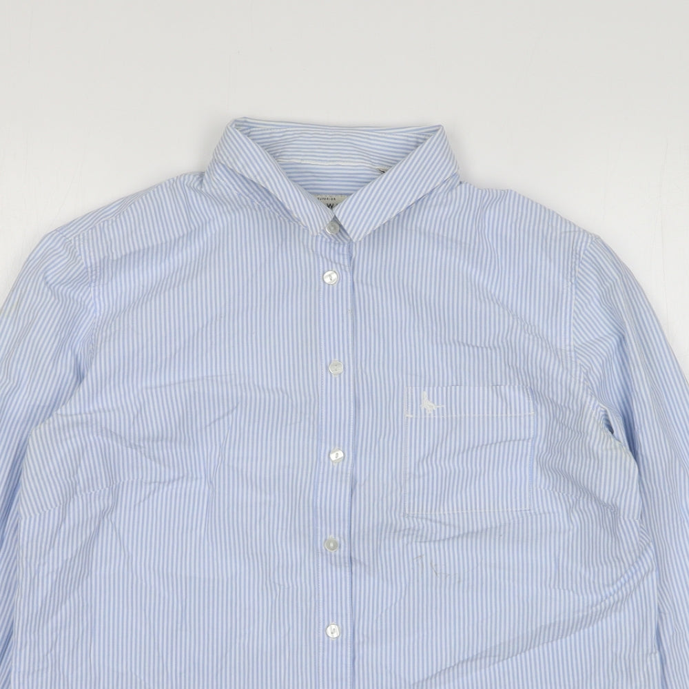 Jack Wills Womens Blue Striped Cotton Basic Button-Up Size 14 Collared