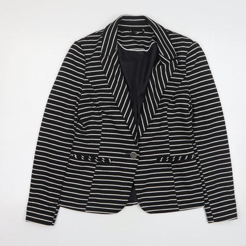 F&F Womens Black Striped Polyester Jacket Blazer Size 10