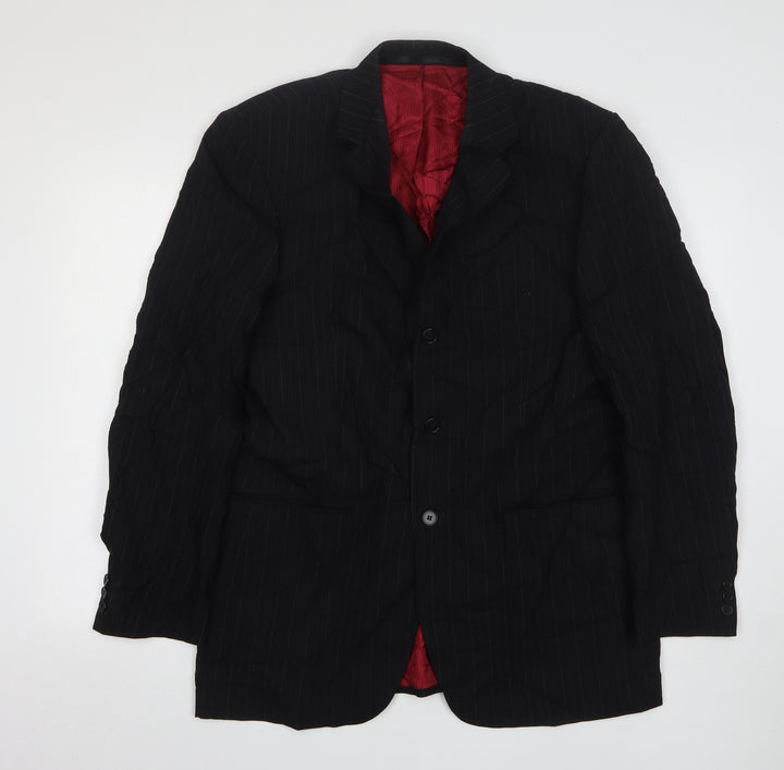 Burton  Mens Black Striped Wool Jacket Suit Jacket Size 40