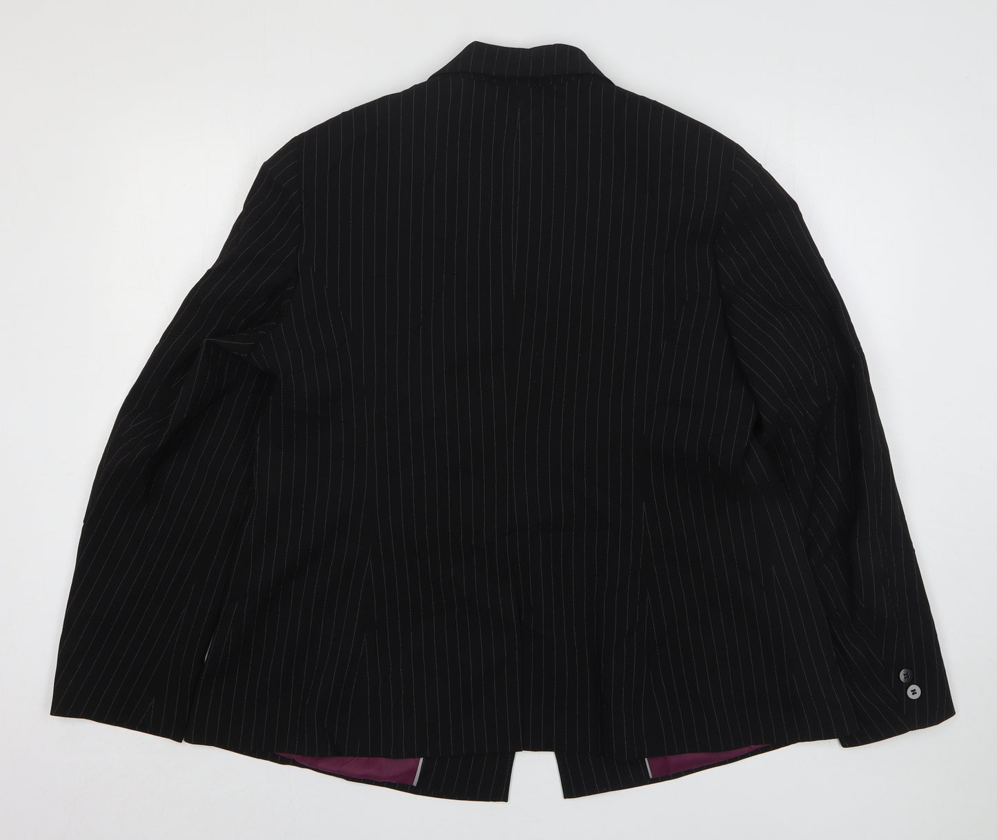 One Womens Black Striped Polyester Jacket Suit Jacket Size 14