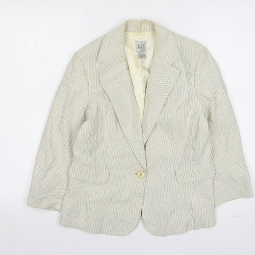 Gap Womens Beige Striped Cotton Jacket Blazer Size 10