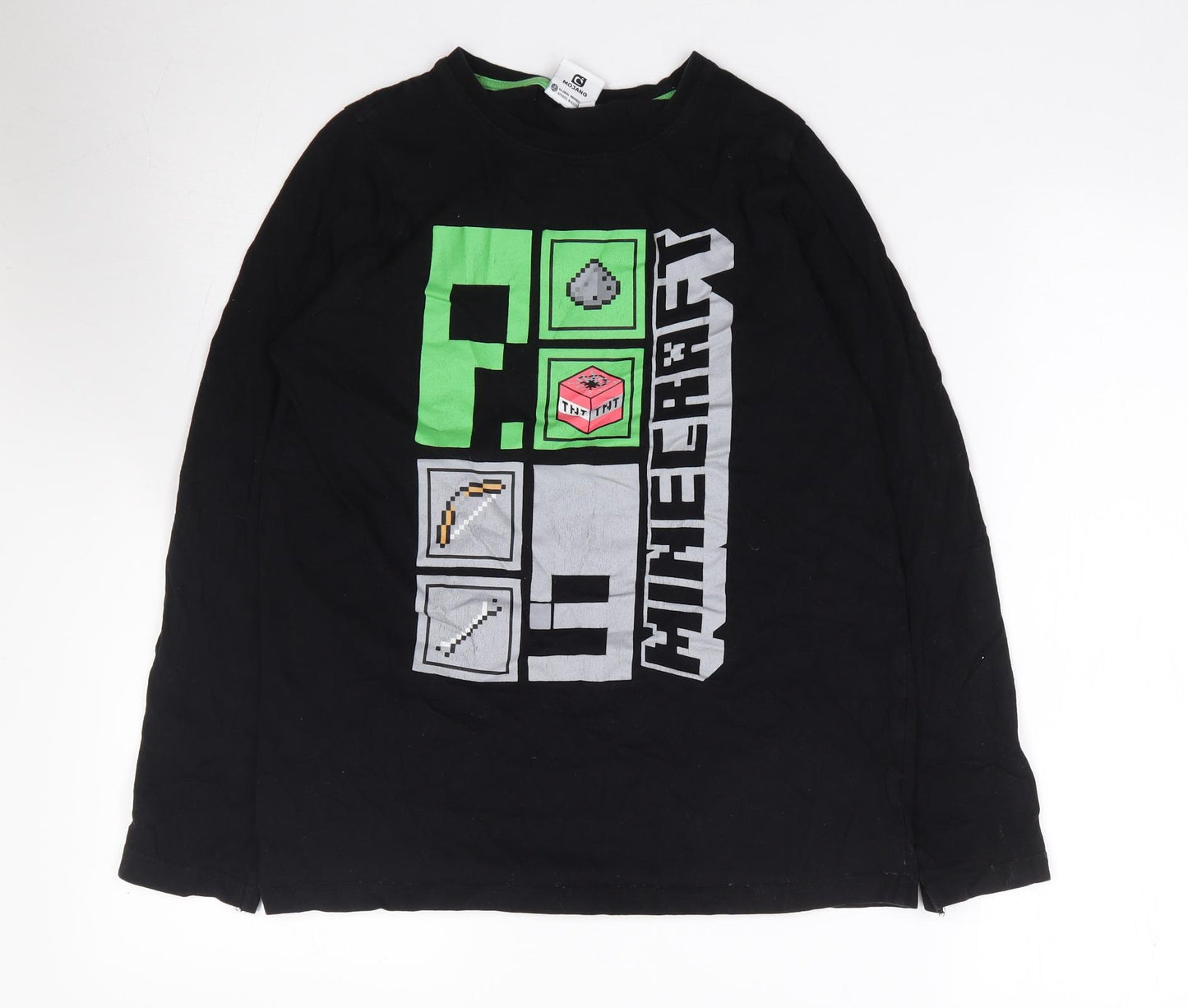 Primark Boys Black  100% Cotton Jersey T-Shirt Size 13-14 Years Crew Neck Pullover - Minecraft
