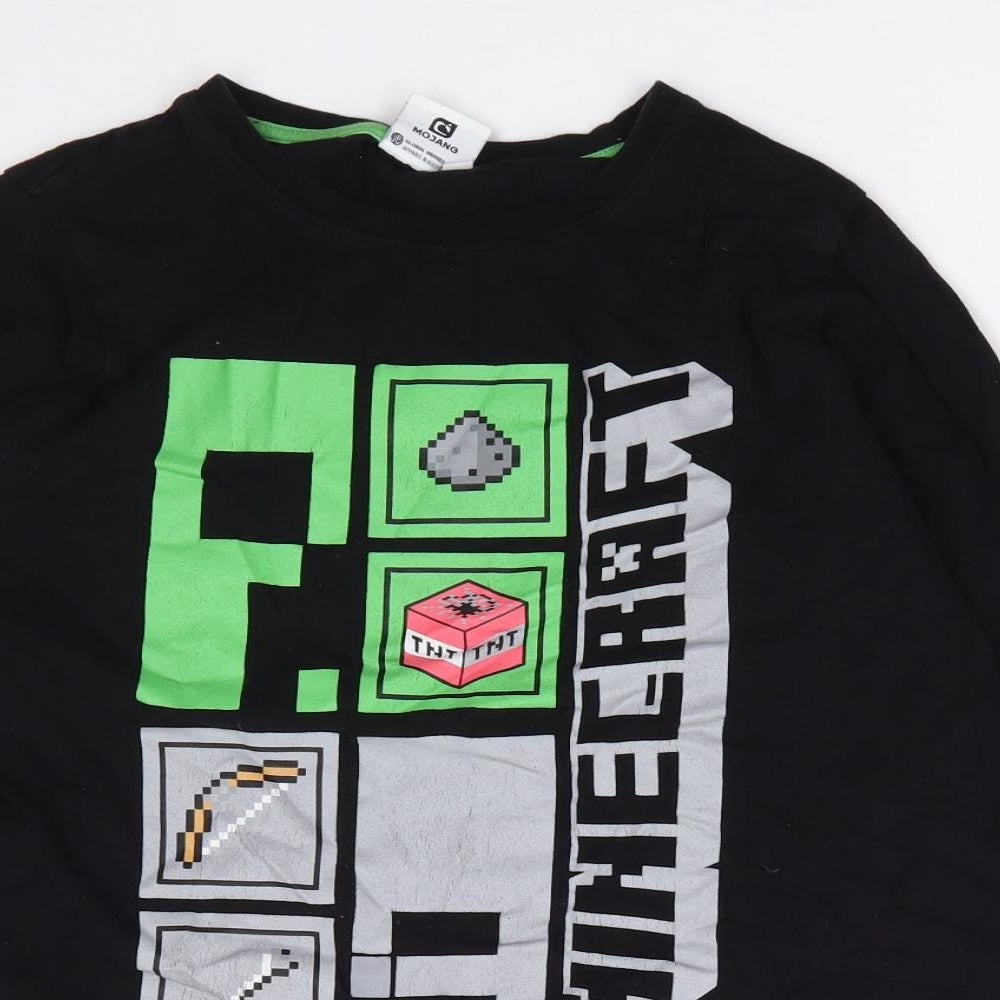 Primark Boys Black  100% Cotton Jersey T-Shirt Size 13-14 Years Crew Neck Pullover - Minecraft