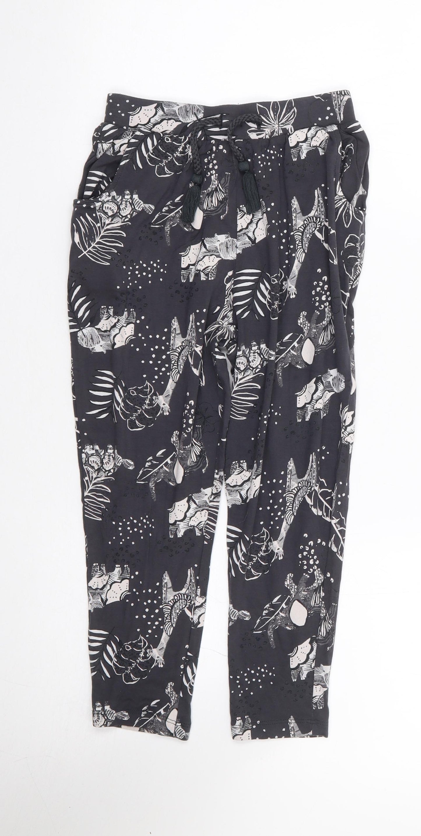 NEXT Girls Grey Geometric Viscose Harem Trousers Size 6 Years L20 in Regular Drawstring