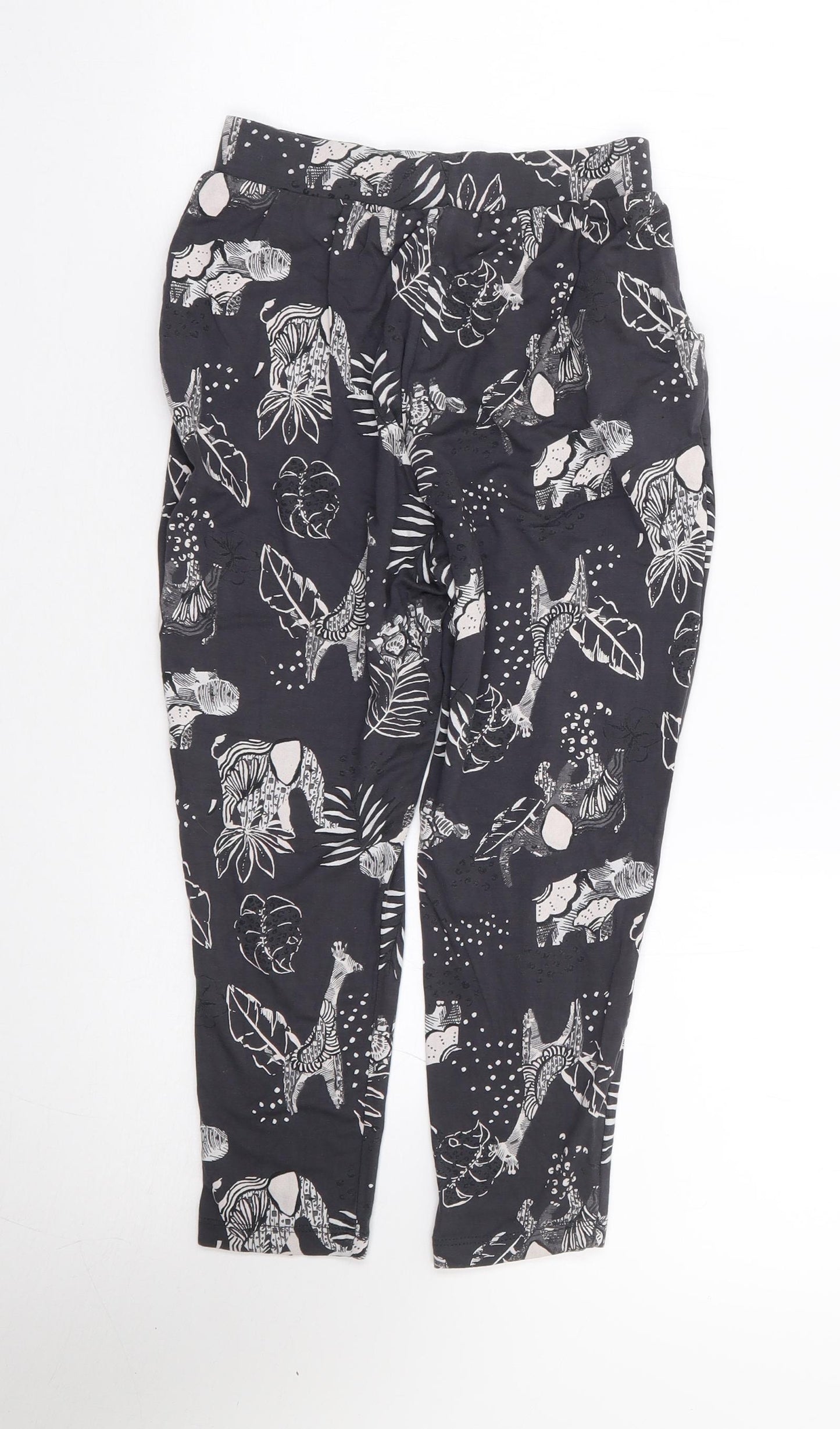 NEXT Girls Grey Geometric Viscose Harem Trousers Size 6 Years L20 in Regular Drawstring