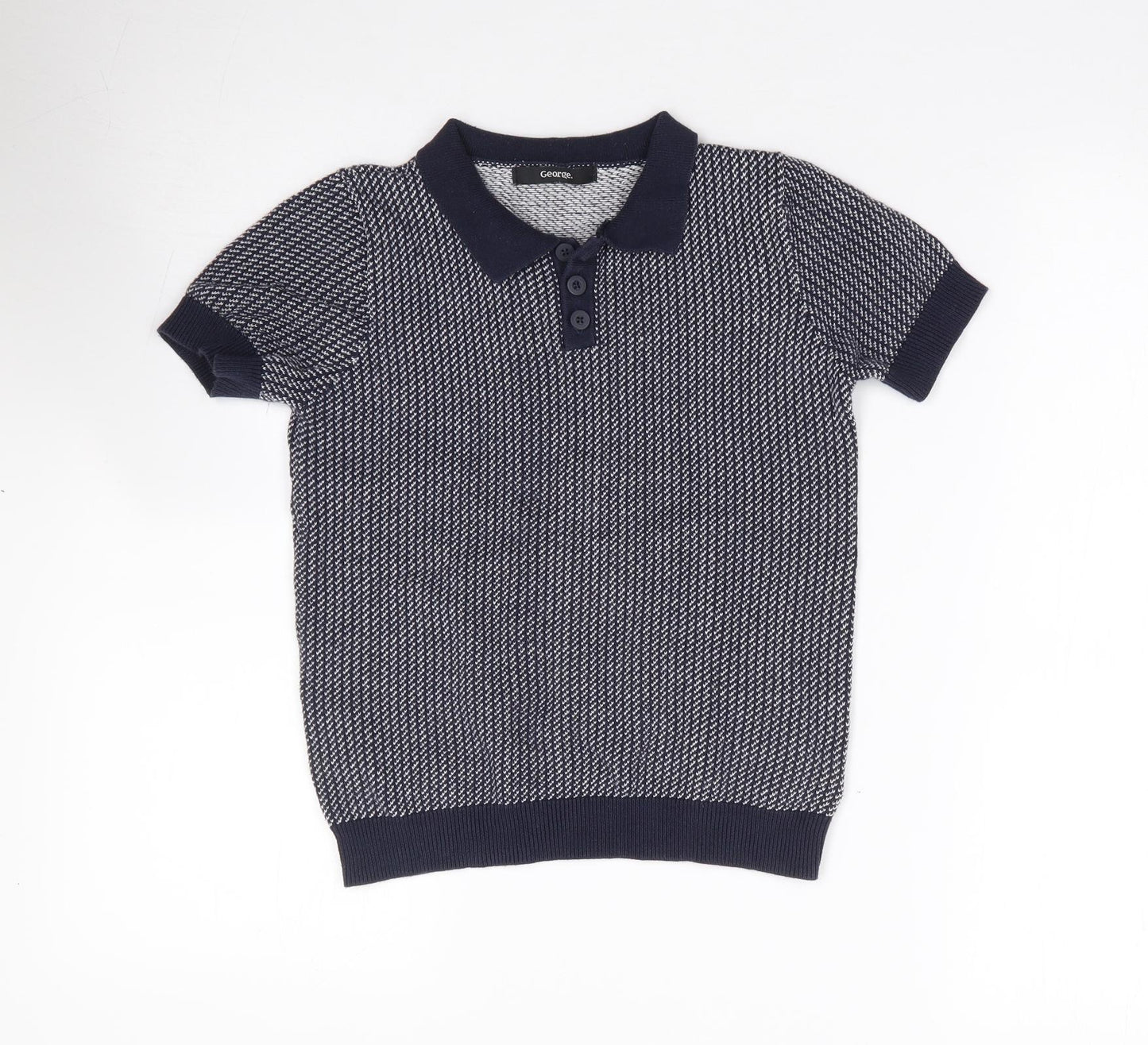 George Boys Blue Geometric 100% Cotton Jersey Polo Size 6-7 Years Collared Pullover