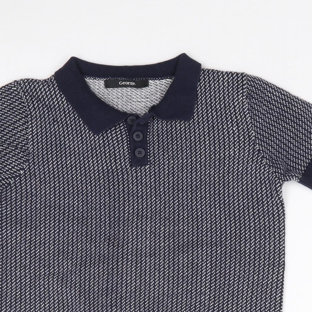 George Boys Blue Geometric 100% Cotton Jersey Polo Size 6-7 Years Collared Pullover
