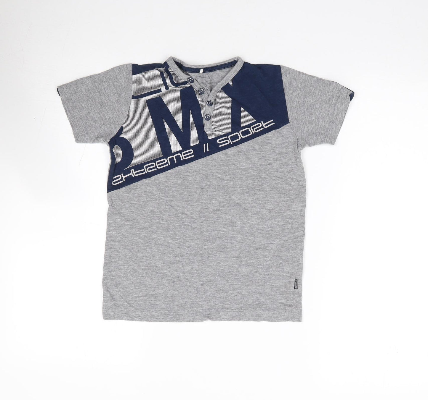 name it Boys Grey  Cotton Jersey T-Shirt Size 7-8 Years V-Neck Pullover