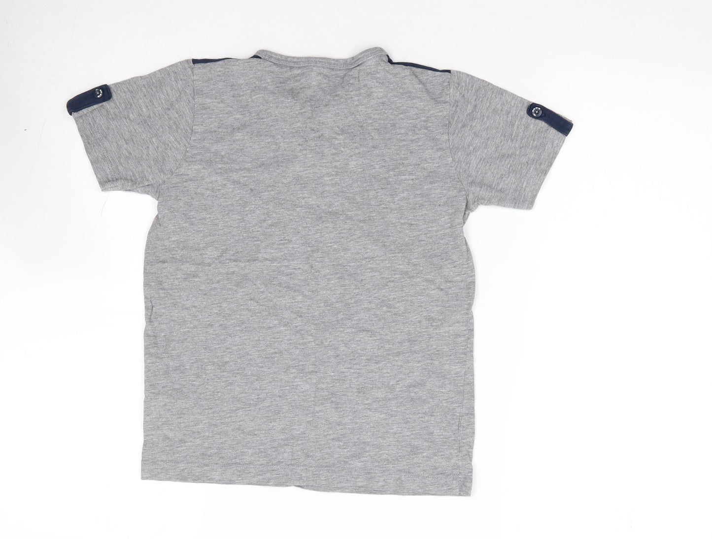 name it Boys Grey  Cotton Jersey T-Shirt Size 7-8 Years V-Neck Pullover