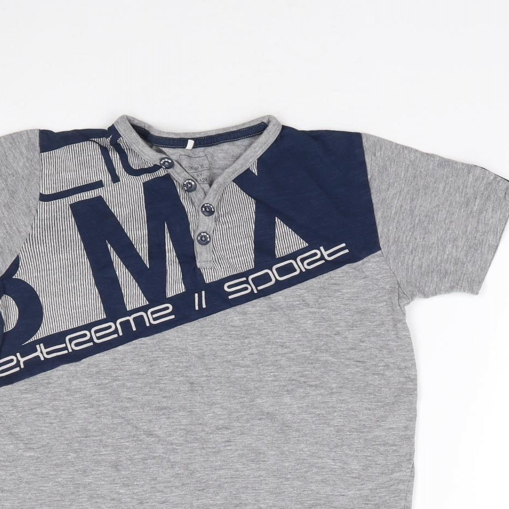 name it Boys Grey  Cotton Jersey T-Shirt Size 7-8 Years V-Neck Pullover