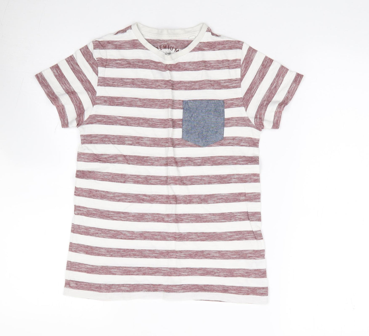 NEXT Boys Red Striped 100% Cotton Jersey T-Shirt Size 9 Years Crew Neck Pullover