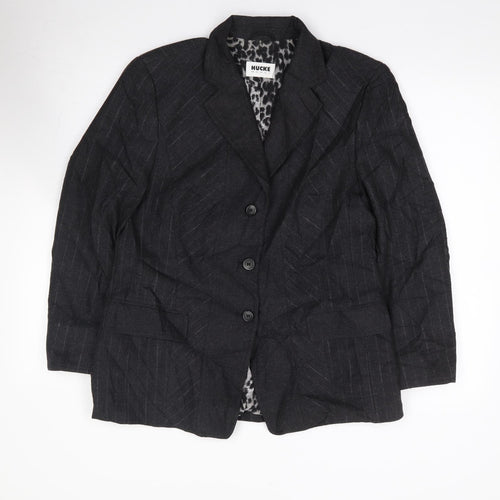 Hucke Woman Womens Grey Striped Wool Jacket Suit Jacket Size 14