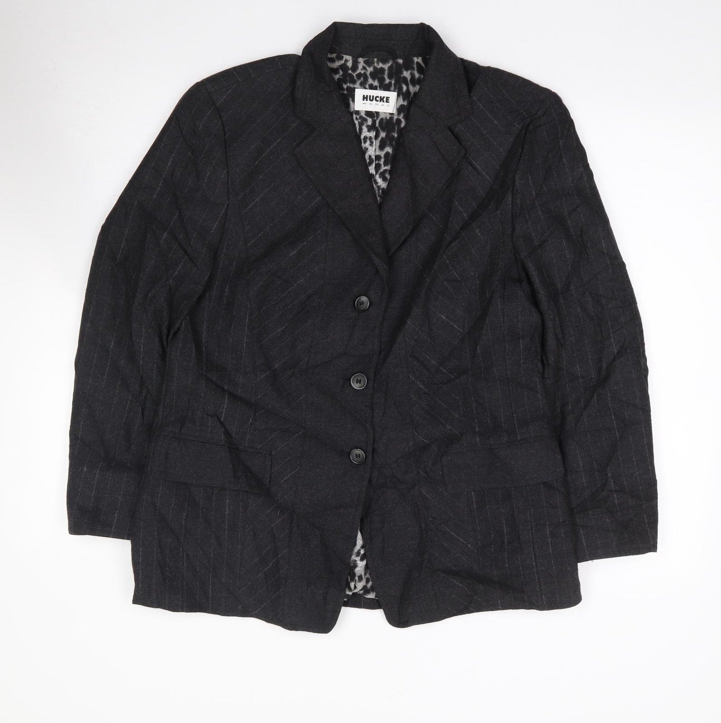 Hucke Woman Womens Grey Striped Wool Jacket Suit Jacket Size 14