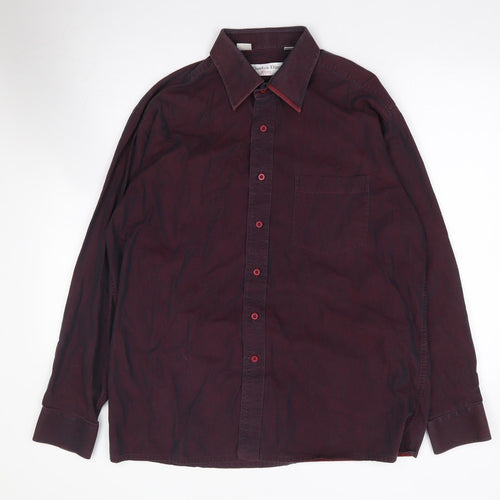Charles Dino Mens Red  Cotton  Dress Shirt Size 42 Collared Button