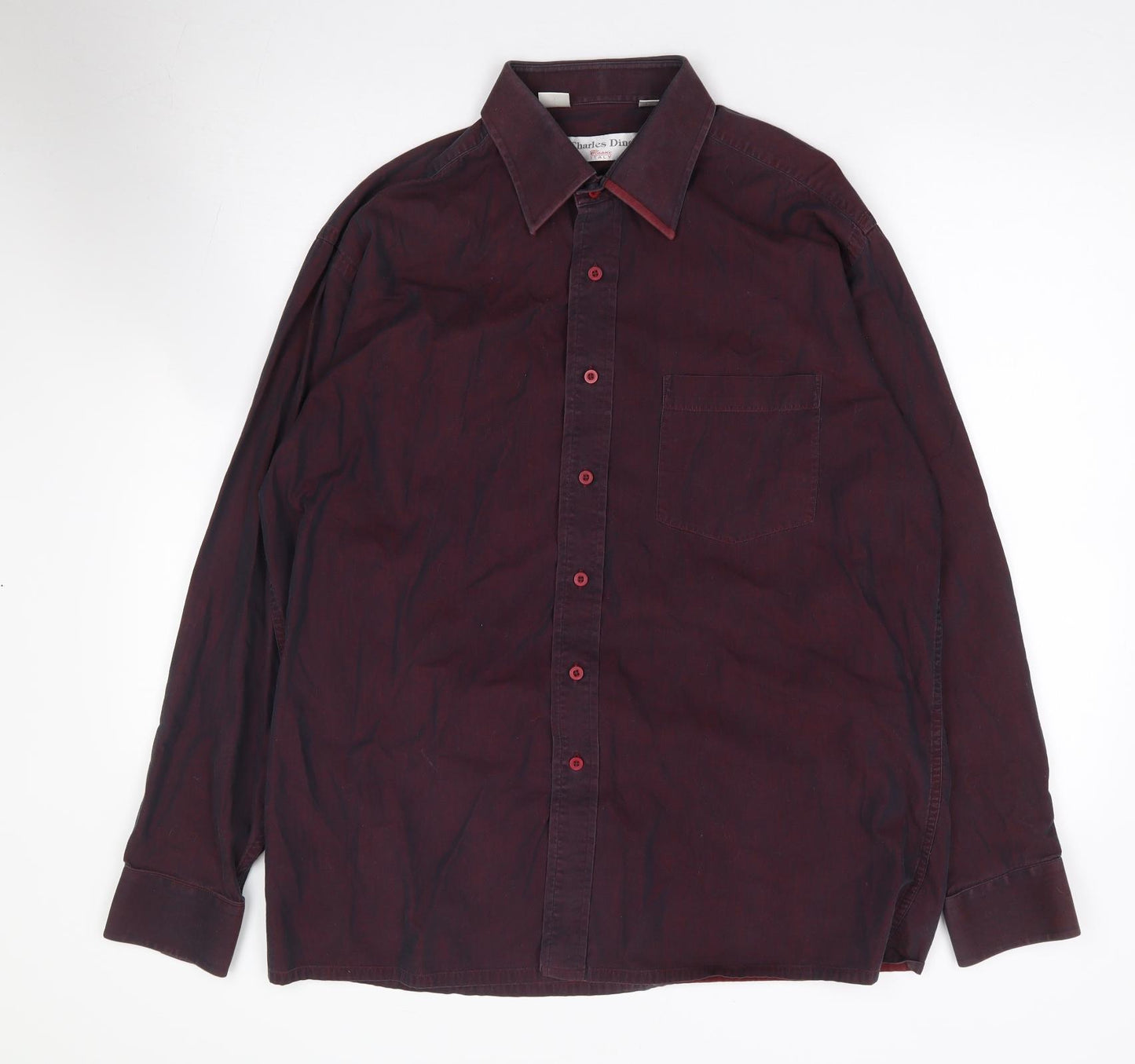 Charles Dino Mens Red  Cotton  Dress Shirt Size 42 Collared Button