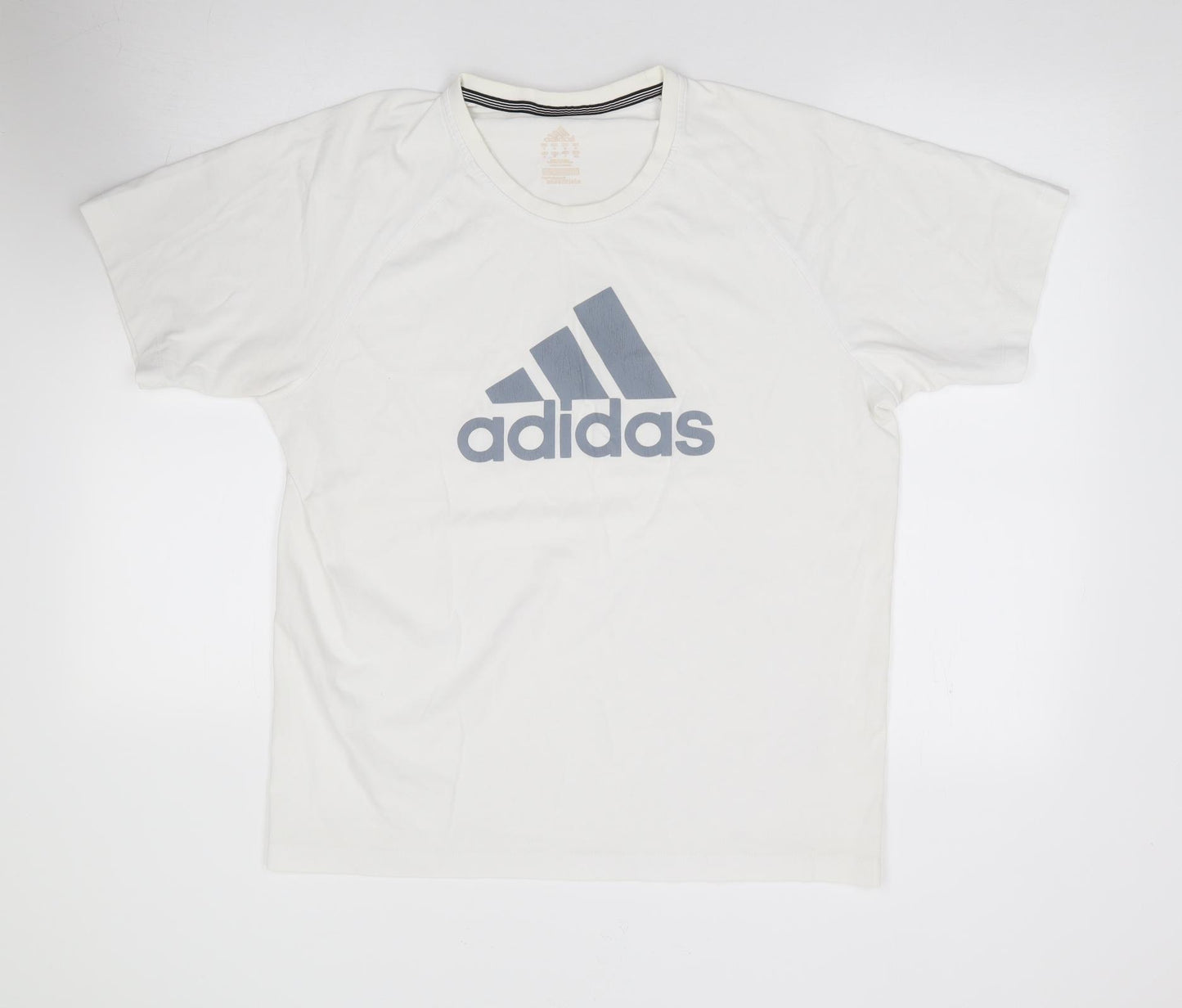 Adidas  Mens Ivory  Polyester  T-Shirt Size L Crew Neck
