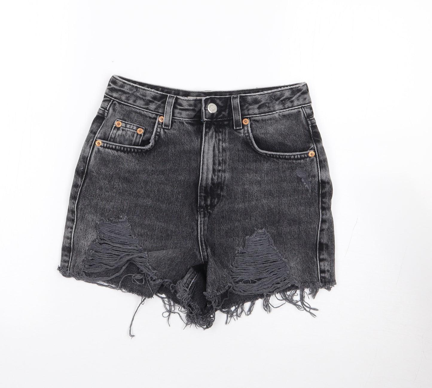 Topshop Womens Black  Cotton Mom Shorts Size 6 L4 in Regular Zip