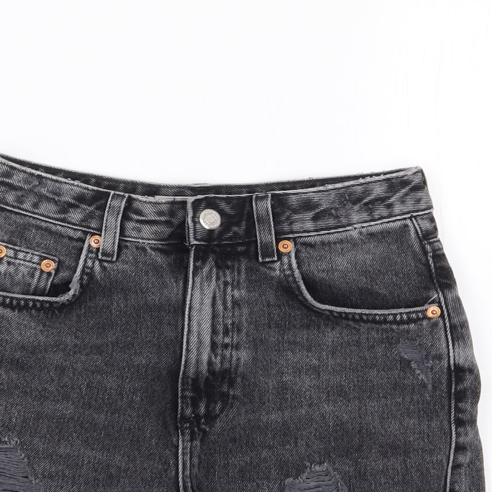 Topshop Womens Black  Cotton Mom Shorts Size 6 L4 in Regular Zip