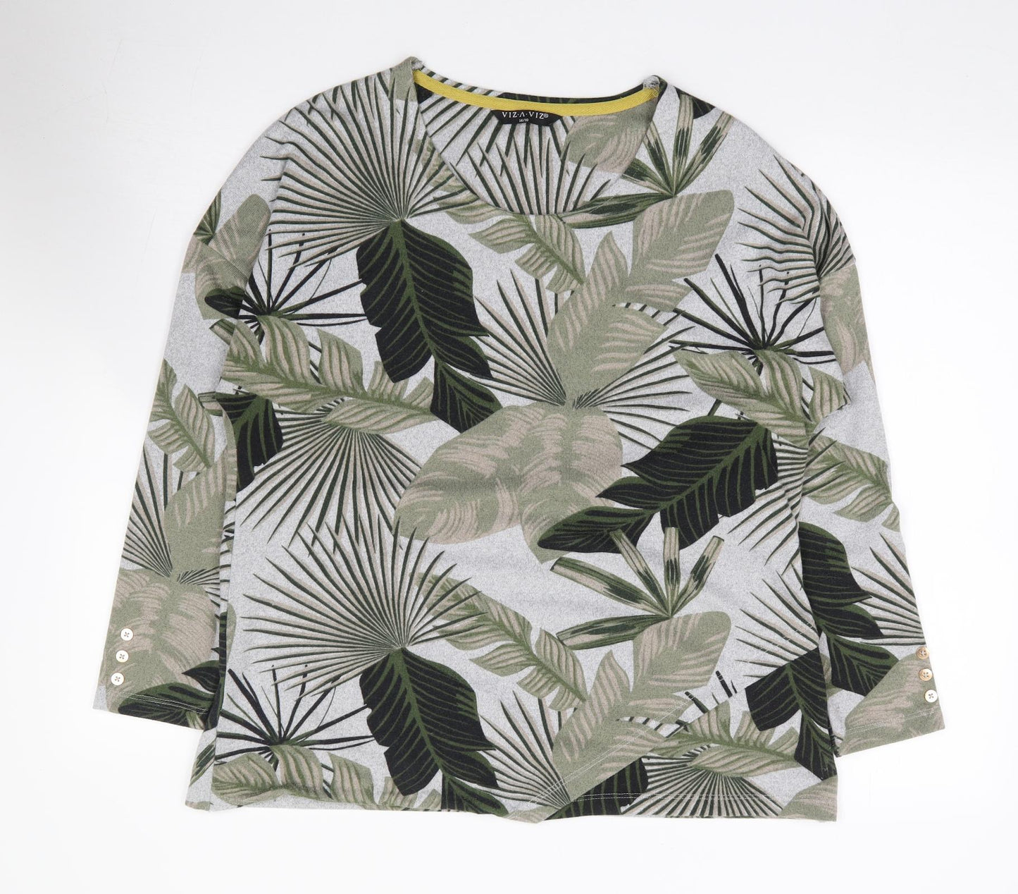 Viz-A-Viz Womens Green Floral Polyester Jersey T-Shirt Size 14 Round Neck
