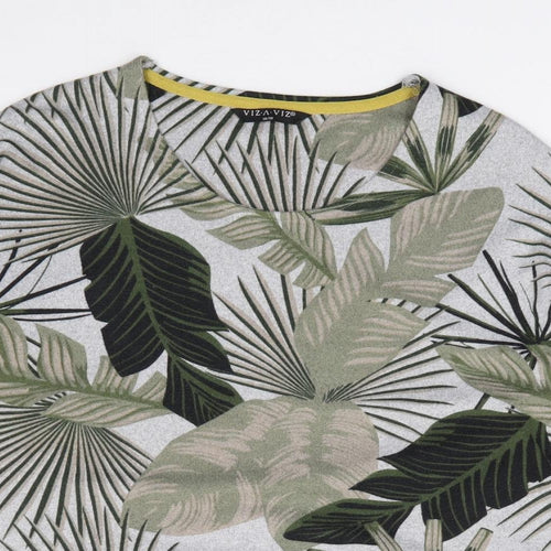 Viz-A-Viz Womens Green Floral Polyester Jersey T-Shirt Size 14 Round Neck