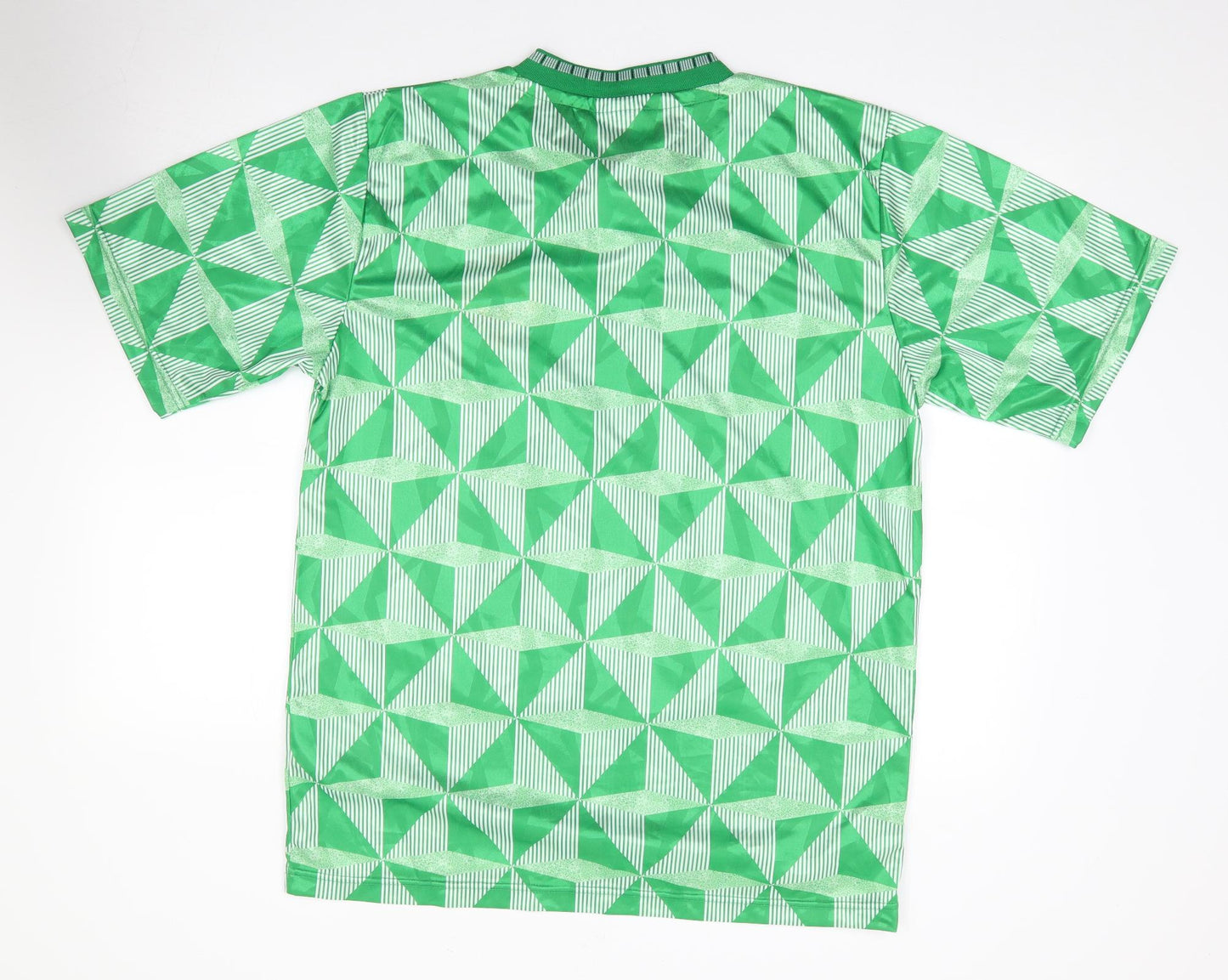 Score Draw Mens Green Geometric Polyester  T-Shirt Size L Crew Neck  - Ireland Football, Retro Kit