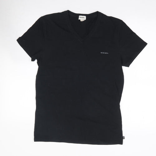 Diesel Womens Black  Polyester Jersey T-Shirt Size M V-Neck