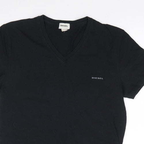Diesel Womens Black  Polyester Jersey T-Shirt Size M V-Neck