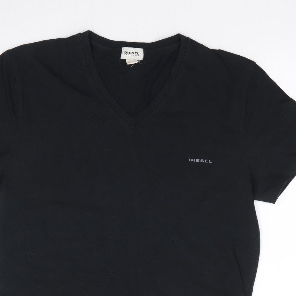 Diesel Womens Black  Polyester Jersey T-Shirt Size M V-Neck