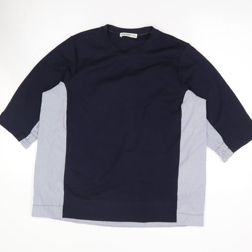Gallery Womens Blue Striped Polyester Jersey T-Shirt Size M Crew Neck