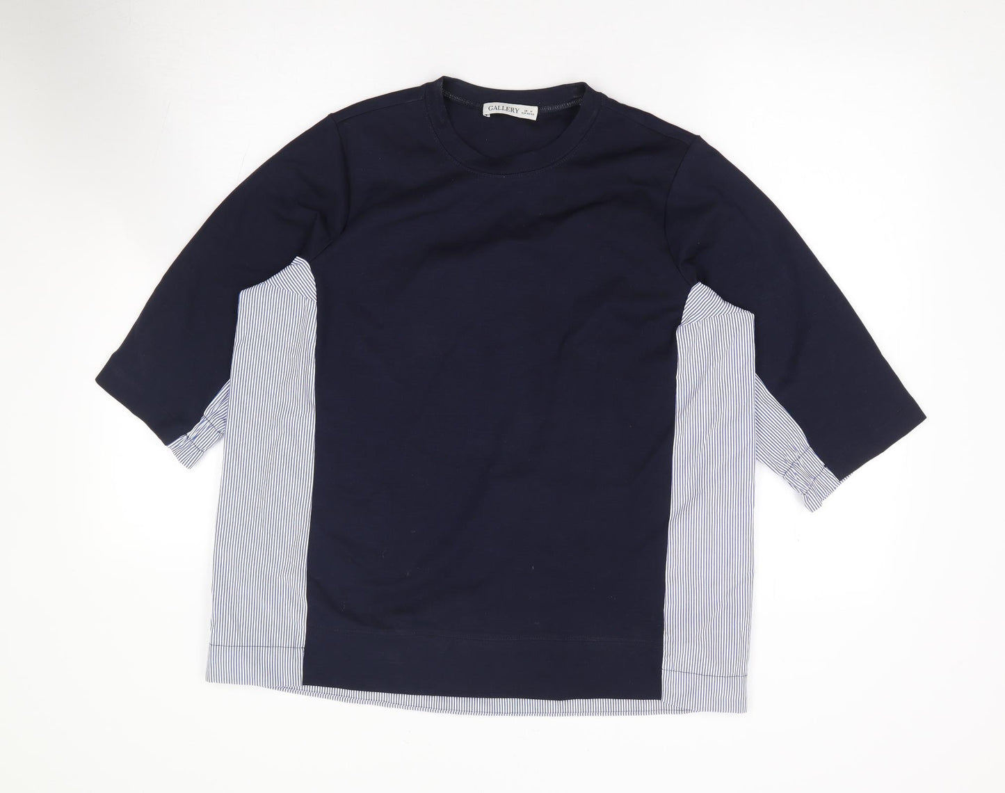 Gallery Womens Blue Striped Polyester Jersey T-Shirt Size M Crew Neck