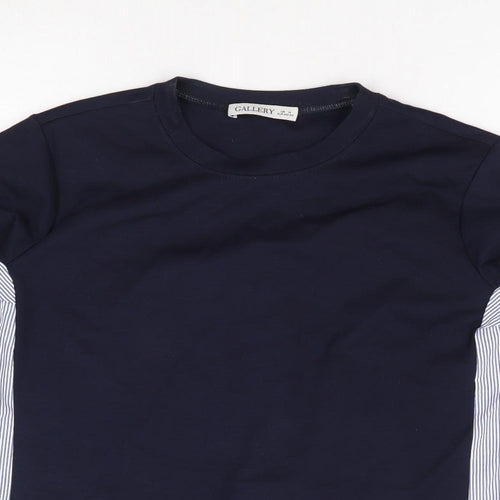 Gallery Womens Blue Striped Polyester Jersey T-Shirt Size M Crew Neck