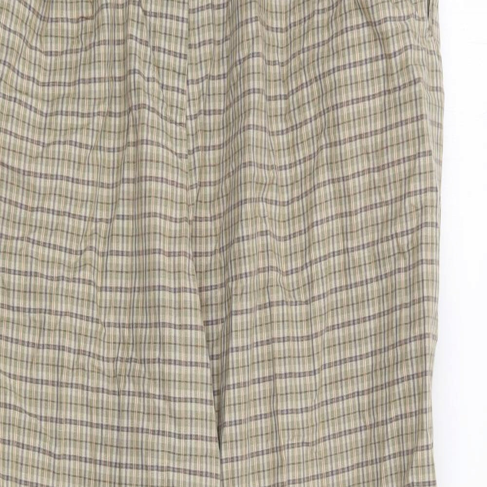 Marks and Spencer Womens Green Plaid Cotton Trousers  Size 16 L29 in Regular Zip